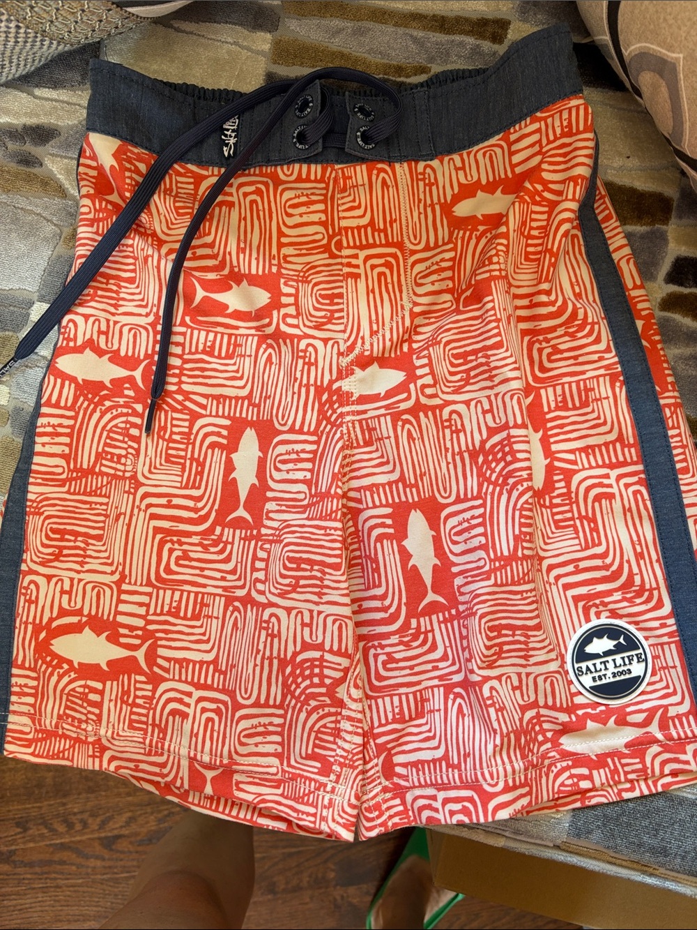Salt Life Red & Navy Shark Print Board Shorts